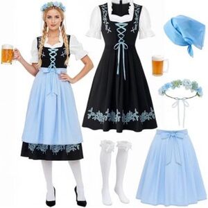 Black and Blue Dirndl Dress with Accessories